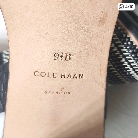Cole Haan Black Strappy Heels with Patterned Block Heel - Picture 3 of 6